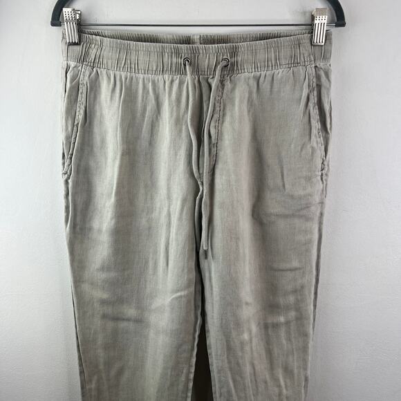 James Perse Beige Gray Linen Pants High-Rise Straight Elastic Waistband Size 0 - Picture 4 of 10
